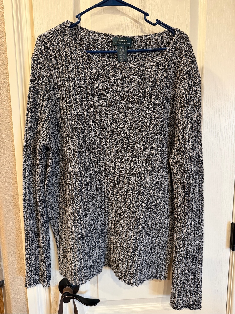 Lauren Ralph Lauren Black & White Marled Knit Sweater Silk Linen Size Extra Larg